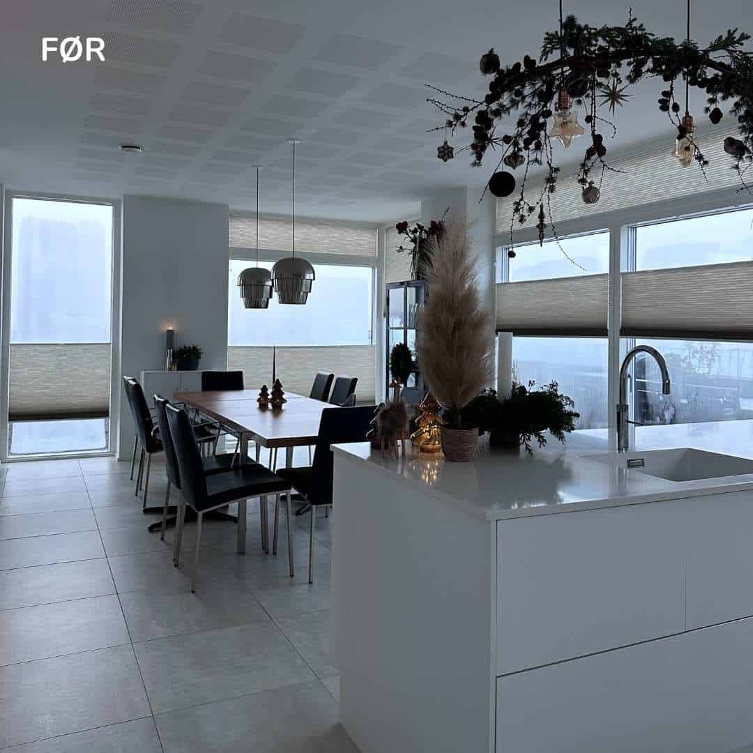 Før billede af gardiner i stuen