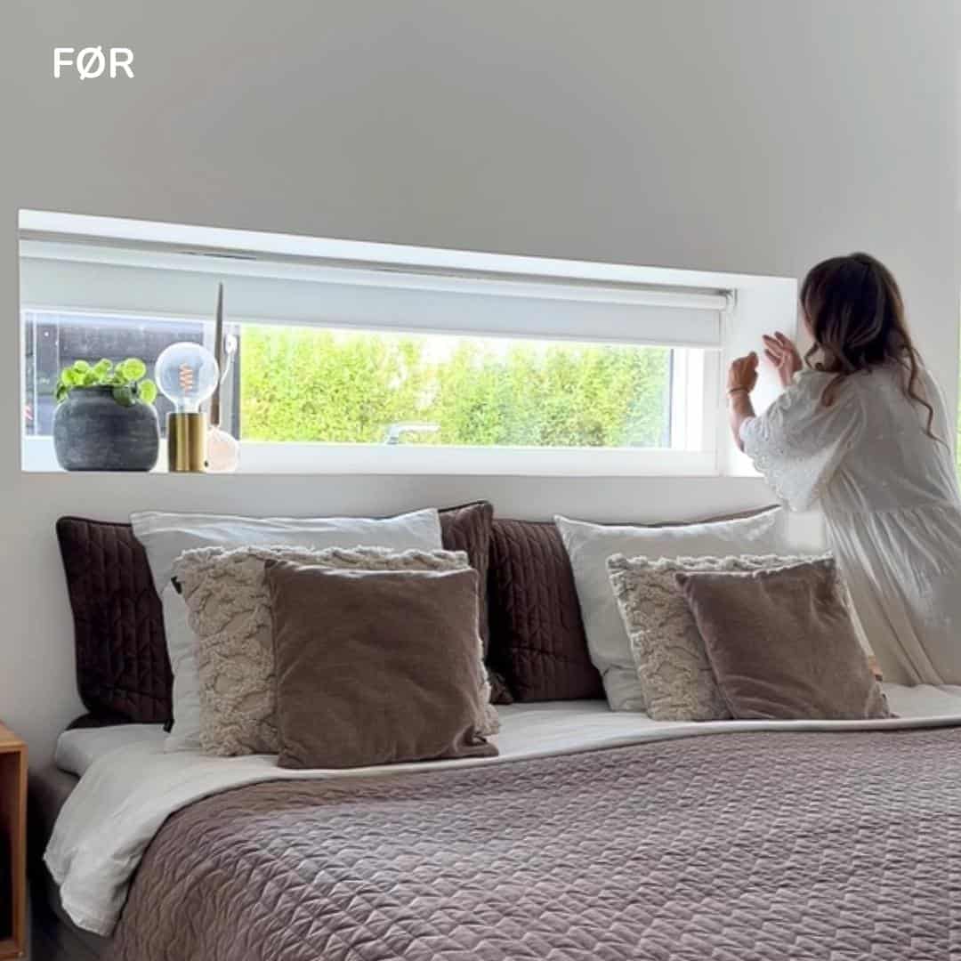 Før billede af gardiner i stuen