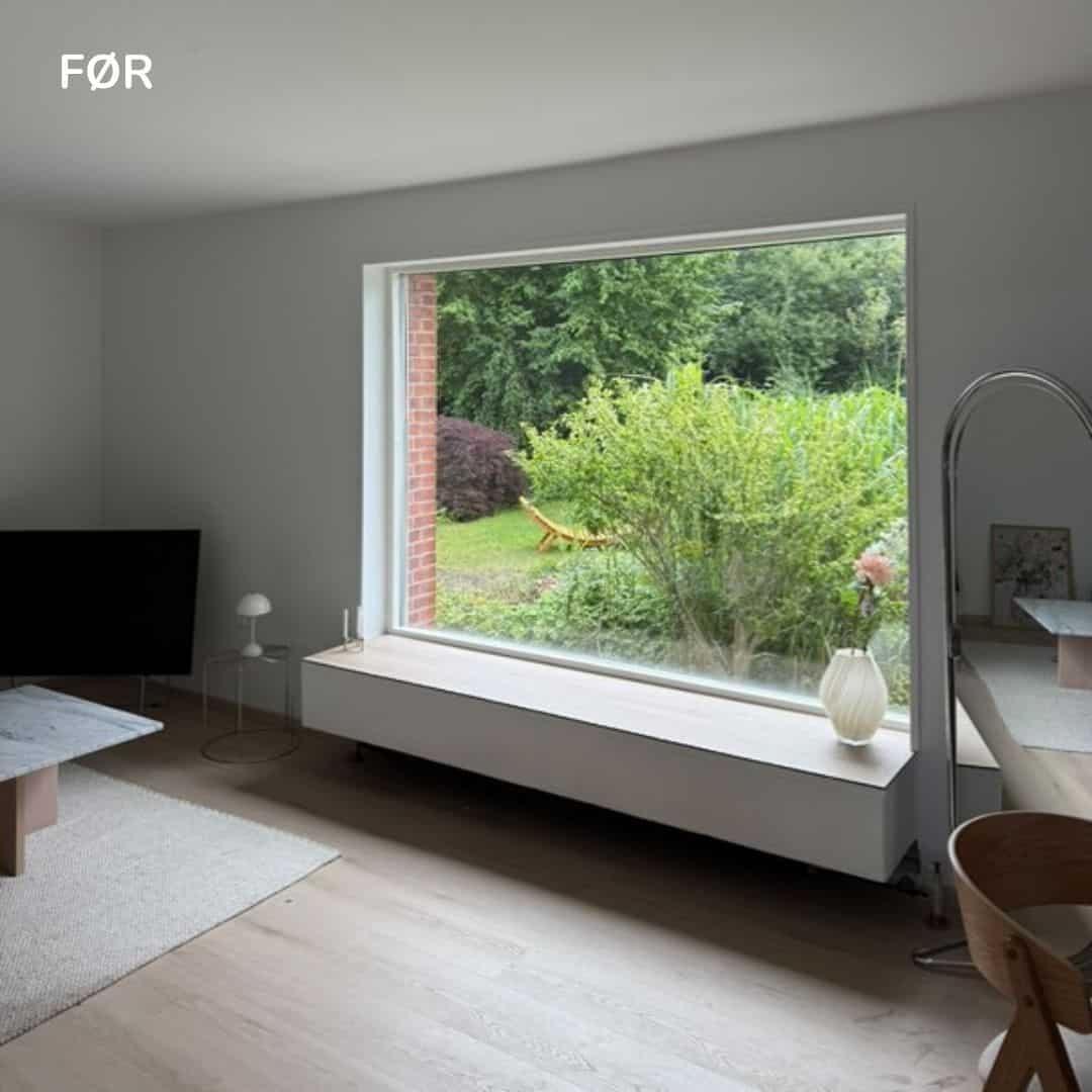 Før billede af gardiner i stuen